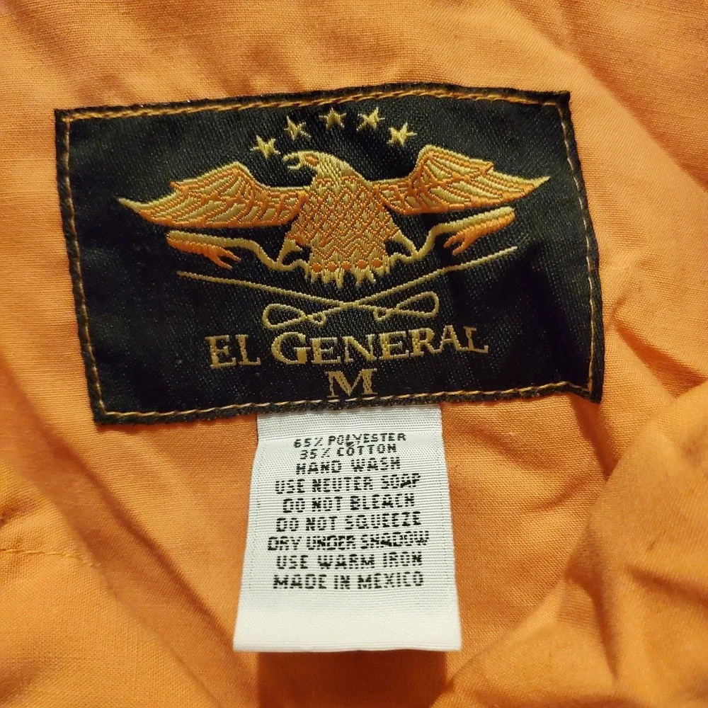 Vintage 90s El General Western‎ Shirt Men Medium Orange Cross Embellished